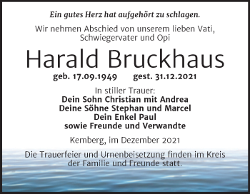 Traueranzeige von Harald Bruckhaus von Trauerkombi Wittenberg