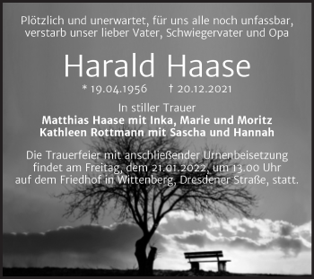 Traueranzeige von Harald Haase von Trauerkombi Wittenberg