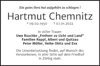 Traueranzeige von Hartmut Chemnitz von Trauerkombi Bitterfeld
