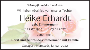 Traueranzeige von Heike Erhardt von Trauerkombi Mansfelder Land