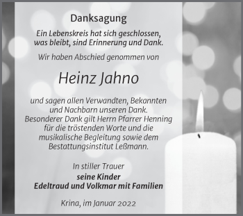 Traueranzeige von Heinz Jahno von Trauerkombi Bitterfeld