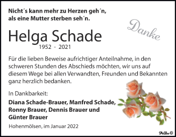 Traueranzeige von Helga Schade von Trauerkombi Weißenfels