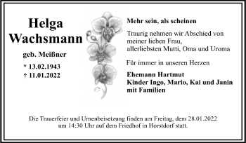 Traueranzeige von Helga Wachsmann von Trauerkombi Wittenberg