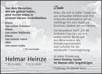 Traueranzeige von Helmar Heinze von Wochenspiegel Naumburg/Nebra