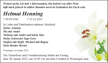 Traueranzeige von Helmut Henning von Trauerkombi Aschersleben
