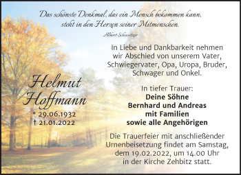 Traueranzeige von Helmut Hoffmann von Trauerkombi Köthen