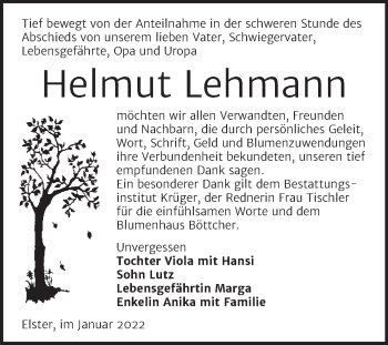 Traueranzeige von Helmut Lehmann von Super Sonntag Wittenberg