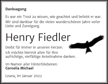 Traueranzeige von Henry Fiedler von Trauerkombi Merseburg