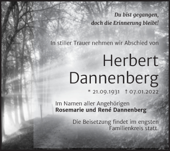Traueranzeige von Herbert Dannenberg von Trauerkombi Dessau