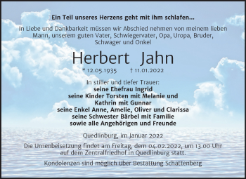 Traueranzeige von Herbert Jahn von Trauerkombi Quedlinburg