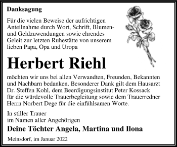 Traueranzeige von Herbert Riehl von Trauerkombi Dessau