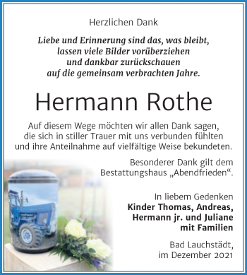 Traueranzeige von Hermann Rothe von Trauerkombi Merseburg