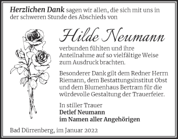 Traueranzeige von Hilde Neumann von Trauerkombi Merseburg