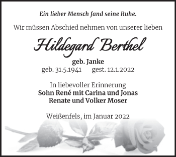 Traueranzeige von Hildegard Berthel von Trauerkombi Weißenfels