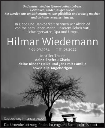 Traueranzeige von Hilmar Wiedemann von Trauerkombi Zeitz