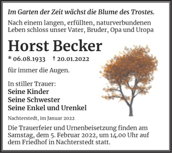 Traueranzeige von Horst Becker von Trauerkombi Aschersleben