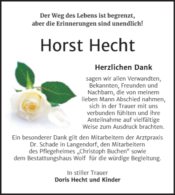 Traueranzeige von Horst Hecht von Trauerkombi Weißenfels