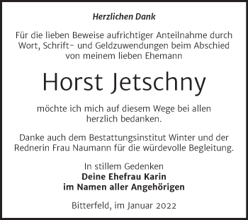 Traueranzeige von Horst Jetschny von Trauerkombi Bitterfeld