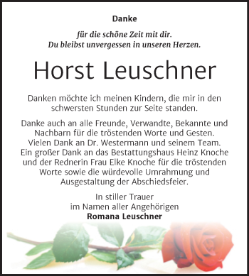 Traueranzeige von Horst Leuschner von Trauerkombi Aschersleben