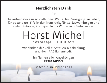 Traueranzeige von Horst Michel von Trauerkombi Quedlinburg