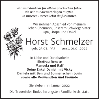 Traueranzeige von Horst Schmelzer von Trauerkombi Mansfelder Land