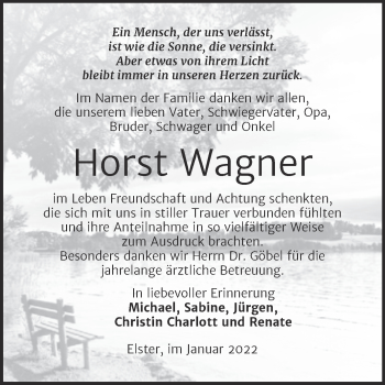 Traueranzeige von Horst Wagner von Trauerkombi Wittenberg