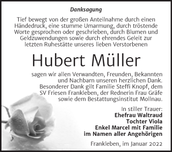Traueranzeige von Hubert Müller von Trauerkombi Merseburg