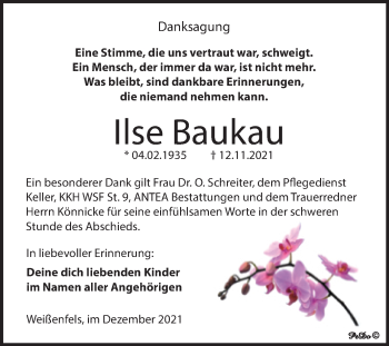 Traueranzeige von Ilse Baukau von Trauerkombi Weißenfels
