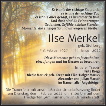 Traueranzeige von Ilse Merkel von Mitteldeutsche Zeitung Halle/Saalkreis
