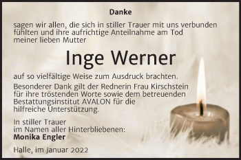 Traueranzeige von Inge Werner von Mitteldeutsche Zeitung Halle/Saalkreis