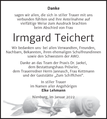 Traueranzeige von Irmgard Teichert von Trauerkombi Bernburg