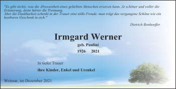Traueranzeige von Irmgard Werner von Naumburger Tageblatt