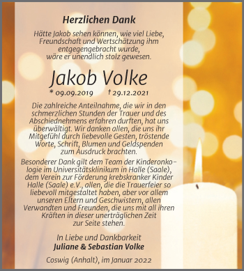Traueranzeige von Jakob Volke von Trauerkombi Wittenberg