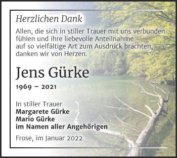 Traueranzeige von Jens Gürke von Trauerkombi Aschersleben