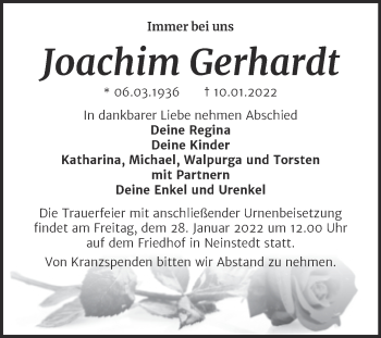 Traueranzeige von Joachim Gerhardt von Trauerkombi Quedlinburg