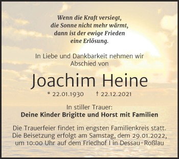 Traueranzeige von Joachim Heine von Trauerkombi Dessau