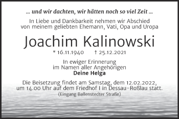 Traueranzeige von Joachim Kalinowski von Trauerkombi Dessau