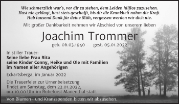 Traueranzeige von Joachim Trommer von Wochenspiegel Naumburg/Nebra