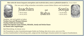 Traueranzeige von Joachim und Sonja Bahn von Trauerkombi Merseburg