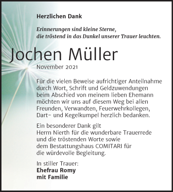 Traueranzeige von Jochen Müller von Trauerkombi Weißenfels