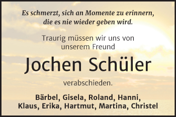 Traueranzeige von Jochen Schüler von Trauerkombi Köthen