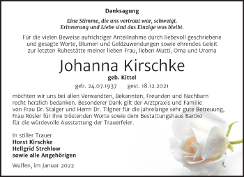 Traueranzeige von Johanna Kirschke von Trauerkombi Köthen
