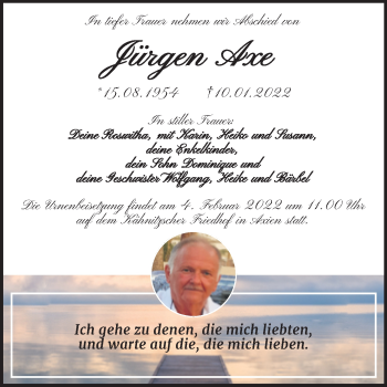 Traueranzeige von Jürgen Axe von Trauerkombi Wittenberg