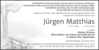 Traueranzeige von Jürgen Matthias von Trauerkombi Merseburg
