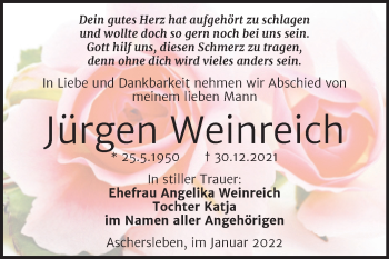 Traueranzeige von Jürgen Weinreich von Trauerkombi Aschersleben