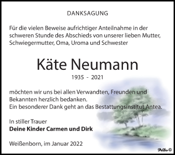 Traueranzeige von Käte Neumann von Trauerkombi Zeitz