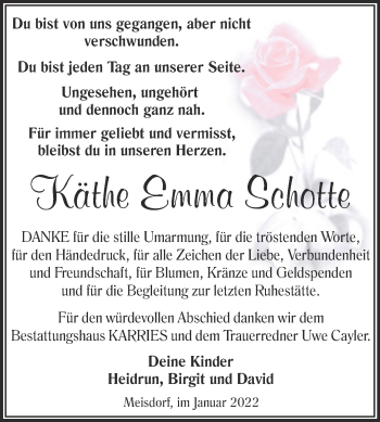 Traueranzeige von Käthe Emma Schotte von Trauerkombi Quedlinburg