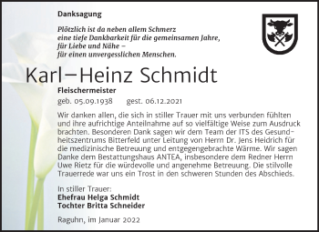 Traueranzeige von Karl-Heinz Schmidt von Trauerkombi Bitterfeld