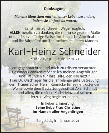 Traueranzeige von Karl-Heinz Schneider von Wochenspiegel Naumburg/Nebra