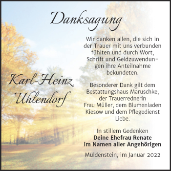 Traueranzeige von Karl-Heinz Uhlendorf von Trauerkombi Bitterfeld
